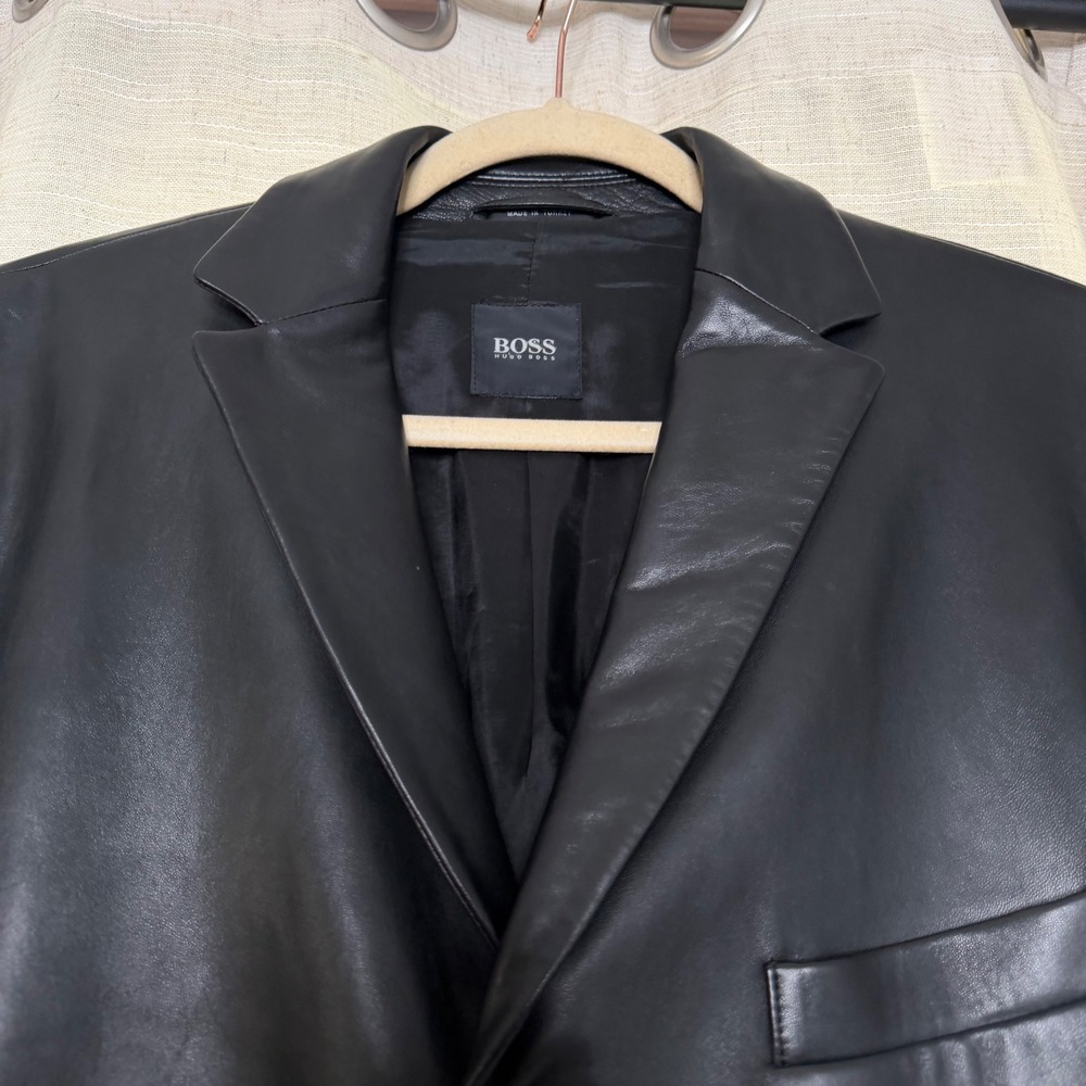 Hugo Boss Lambskin Leather Blazer Jacket Black Barney's New York Men's Size 42R - Picture 3 of 16